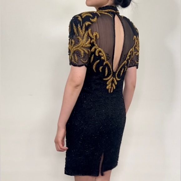 Vintage Black and Gold Embellished Dress - Picture 3 of 15